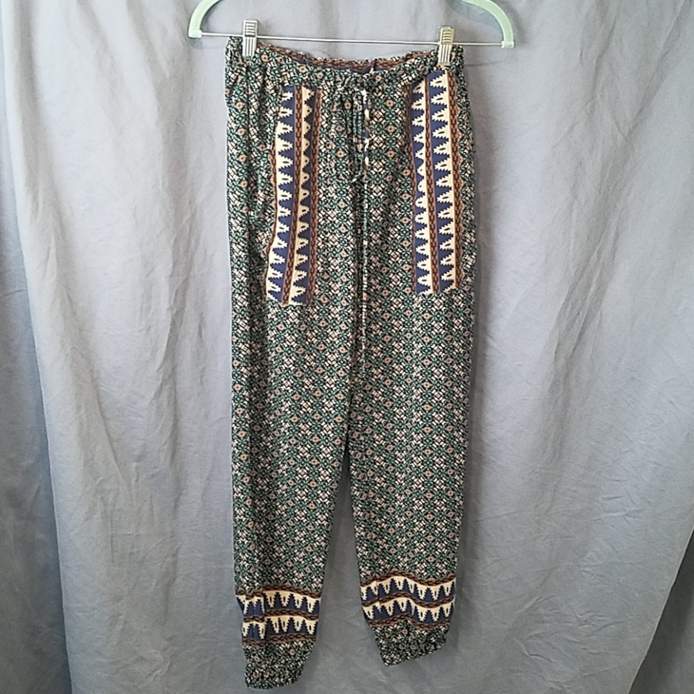 Loose drawstring patterned pants